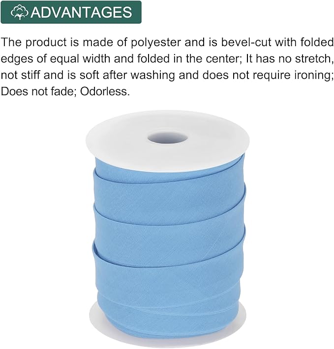 MECCANIXITY 1 Inch Double Fold Bias Tape Polyester Continuous Bulk Bias Tape for Sewing,Seaming Quilting Hemming Binding Crafts (Light Blue 25 Yards)
