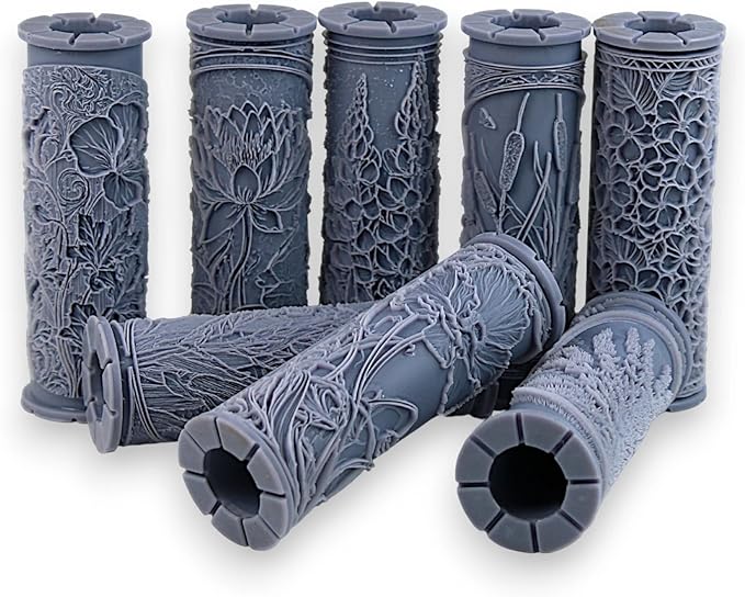 Ultimate Flower 8-Set Clay Texture Rollers (4") - Flower Set #02 - Embossing Pattern Rollers for Polymer & Ceramic Clay, Pottery & Crafts