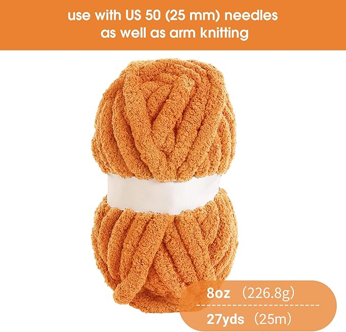 HOMBYS 8 Pack Assorted Chunky Yarn for Crocheting,Super Bulky Large Soft Fluffy Yarn,Plush Fuzzy Yarn,Thick Chenille Yarn for Hand Knitting/Arm Knitting,4 Buttercup,4 Orange(27yds,8 oz Each Skein)