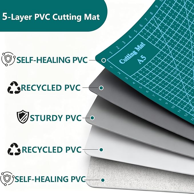Cutting Mat 9"x12" Self Healing Cutting Mat Size Double Sided 5-Ply Rotary Sewing mat for Crafts Fabric Quilting Hobby Art Clay Precision Scrapbooking Project, A4, Green 4PCS