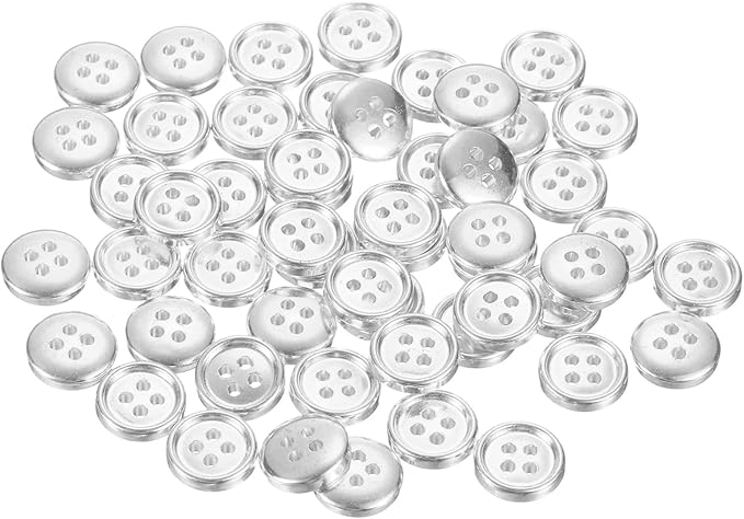 HARFINGTON 50pcs 18L Plastic Sewing Buttons 11.5mm 15/32" 4-Hole Round Replacement Craft Button for Coats Sewing Clothing and DIY, Silver