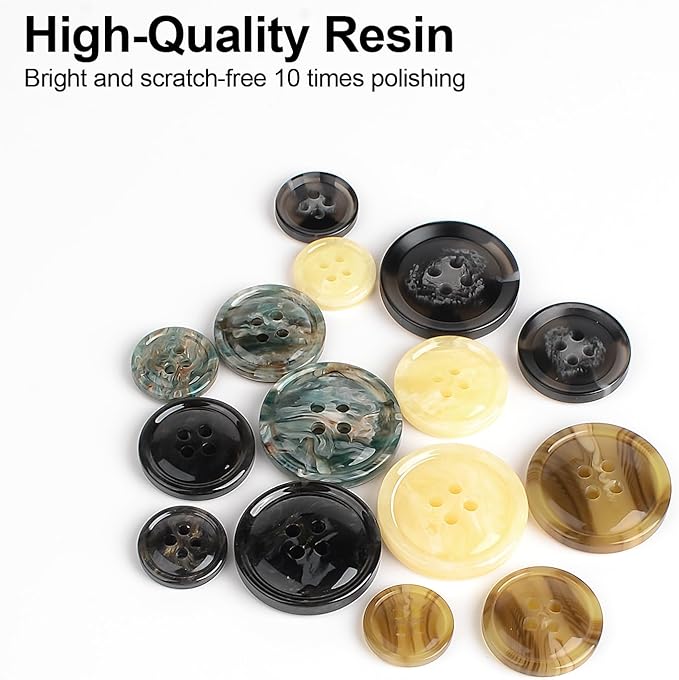 110Pcs Mixed Sewing Buttons, 4-Hole Craft Round Blazer Buttons, 5 Color 3 Size (15mm, 20mm, 25mm) Suit Coats Resin Button, Suitable for Variety Clothing Sewing, DIY Craft (Style A)
