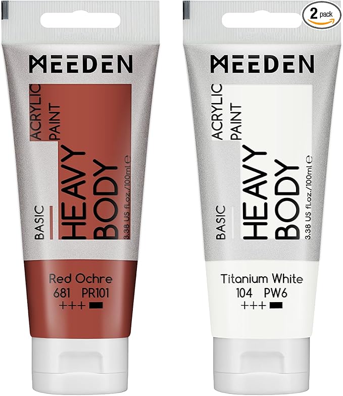 MEEDEN Acrylic Paint Red Ochre: Bundled with Titanium White Color - 100ml/3.38oz x 2 Bulk Heavy Body Acrylic Paint Tubes for Art Craft Painting