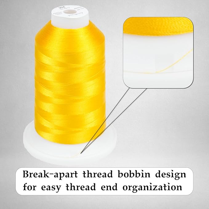 Simthread Trilobal Polyester Thread – 5000M (5500yds) No.40 – Super Sheen, Tangle-Free – Built-in Thread Lock Spool – Compatible with Brother, Singer, Janome & More, Harvest Gold-206