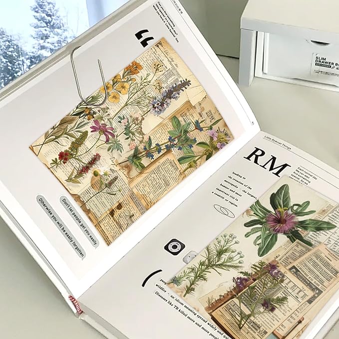 16 Sheets Scrapbook Paper, Vintage Decorative Scrapbook Supplies for Junk Journal Card Making Picture Art Collage DIY 4.1x5.8 inches, Plants theme