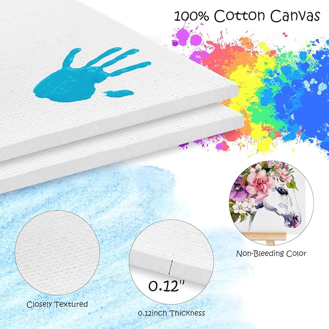10 Set Acrylic Paint Canvas Set – 8x10 Inch Mini Canvas Painting Kit with 10 Wood Easels, 20 Brushes, 12 Watercolour Paints, 10 Palettes – Art Supplies for Beginners, Ideal for Parties & DIY Painting