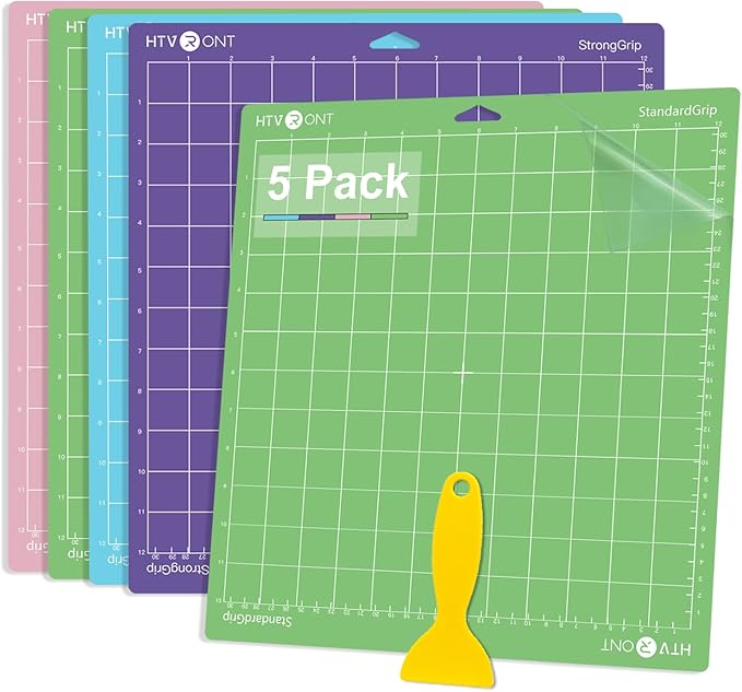 HTVRONT Cutting Mat, 5 Pack Cutting Mat 12x12(Standard, Light, Strong, FabricGrip) Compatible with Cricut Maker 3/Maker 4/Maker/Explore 3/4/Air 2/One, Variety Adhesive Sticky Cutting Mats Accessories