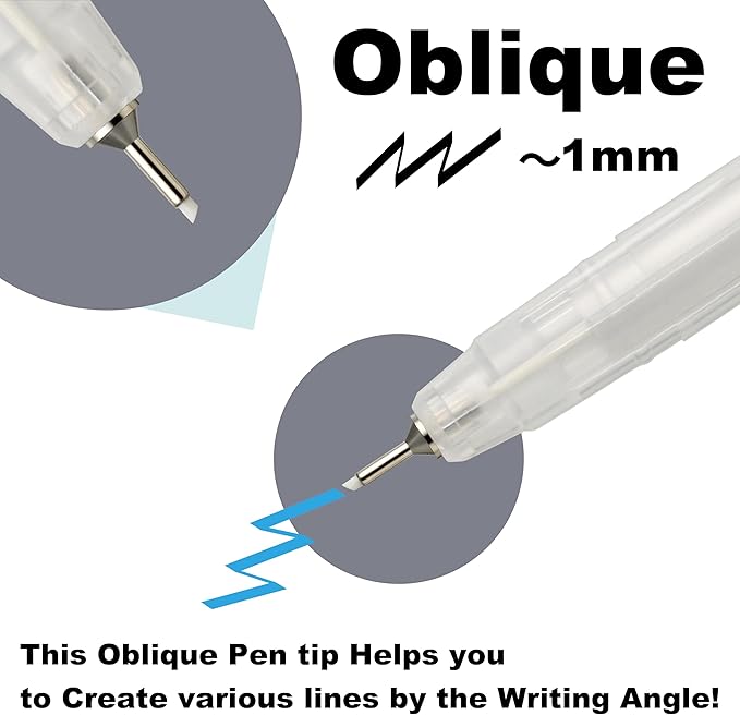 Kuretake Karappo Pen, 1mm Oblique tip 5pcs set, Empty refillable ink pen, for lettering, calligraphy, illustration, drawing, Made in Japan
