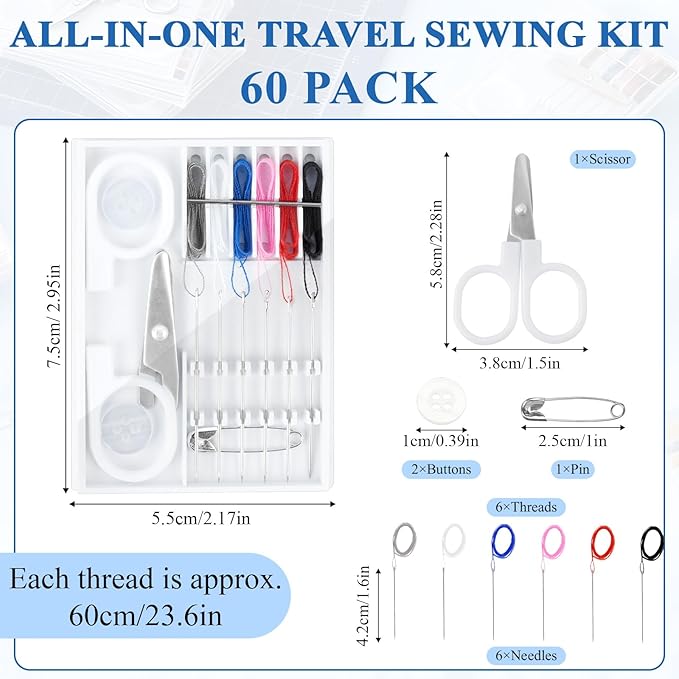 Milkary 60 Boxes Mini Sewing Kit, Travel Portable Hand Sewing Kit Bulk, Pre-Thread Needle Tools Holder Box with Threads Scissors Pin Button for Beginner Traveler DIY Repair Home Hotel