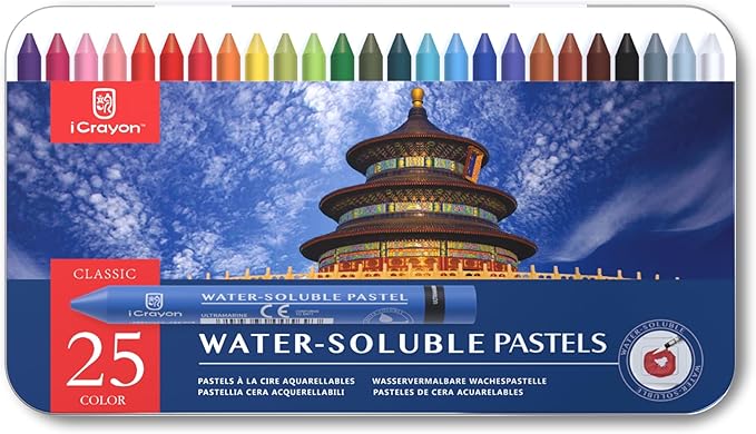 25 Colors Water Soluble Pastels, Watercolor Pastel Set for Beginners and Hobbyists, Includes Sharpener, Palette & Brush for Vibrant Art Creations (Classic)