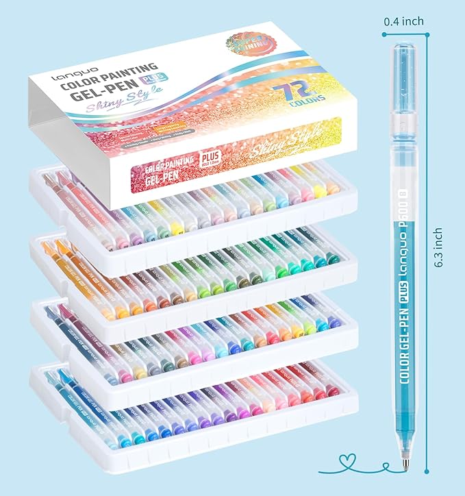 Glitter Gel Pens, 72 Pack Colored Pens for Black Paper & White Paper, 1.0mm Point Pens, Large Capacity Ink Pens for Coloring, Writing, Drawing, Journaling, Note Taking, Office, Home