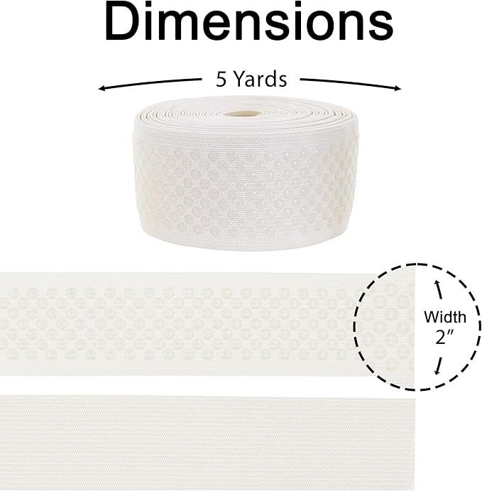 Mandala Crafts 2 Inch Elastic Silicone Gripper Tape for Clothing - 5 Yds Dotted Non Slip Elastic Band for Sewing - Off White Silicone Flat Fabric Stretchy Ribbon Straps