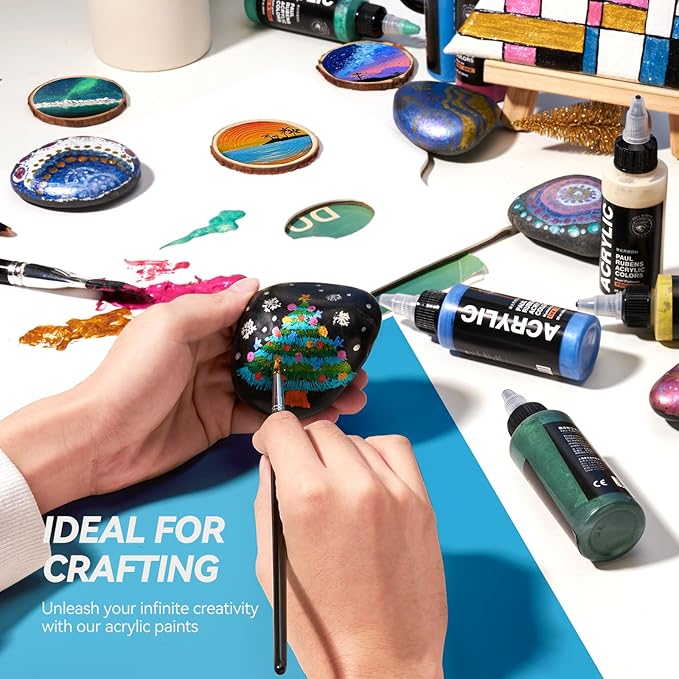 Paul Rubens Acrylic Paint, 12 Colors Metallic Acrylic Paint Set B, 2oz/60ml Bottles, Rich Pigments, Strong Coverage Acrylic Paints For Adults, Artists, Beginners On Canvas Rocks Wood Ceramic Fabric