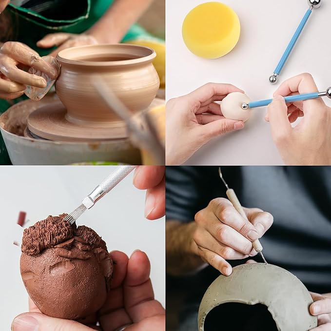 Y9A5N0K3O Pottery & Clay Sculpting Tools 19pcs, Air Dry Clay Tools, with Wooden Handles and Tool Bag, for Trimming, Embossing Pattern, Sculpting, Modeling, Shaping