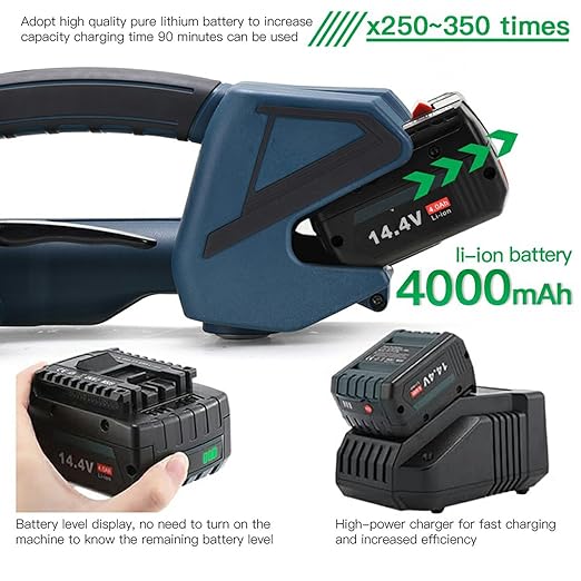HIGHTOP Electric Strapping Machine with LCD Screen 2 * 4000mah Battery,Portable Electric Banding Tool for 1/2-5/8Inch PP PET Straps,Automatic Pallet Packaging Banding Tools for Strapping