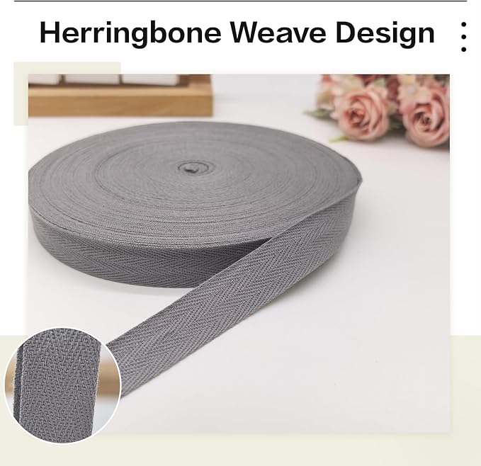 Dark Gray Twill Tape 3/4 Inch Wide - 40 Yards Herringbone Cotton Webbing Bias Binding Tape for Sewing, Crafting, DIY Projects, Pet Collars, Gift Wrapping and Home Decoration