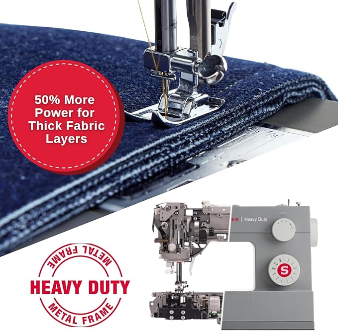 SINGER Heavy Duty Holiday Bundle - 4452 Heavy Duty Sewing Machine with Extension Table & 2 Presser Feet | Strong Motor, 110 Stitch Applications, Full Metal frame, 1-step Buttonhole & LED Light