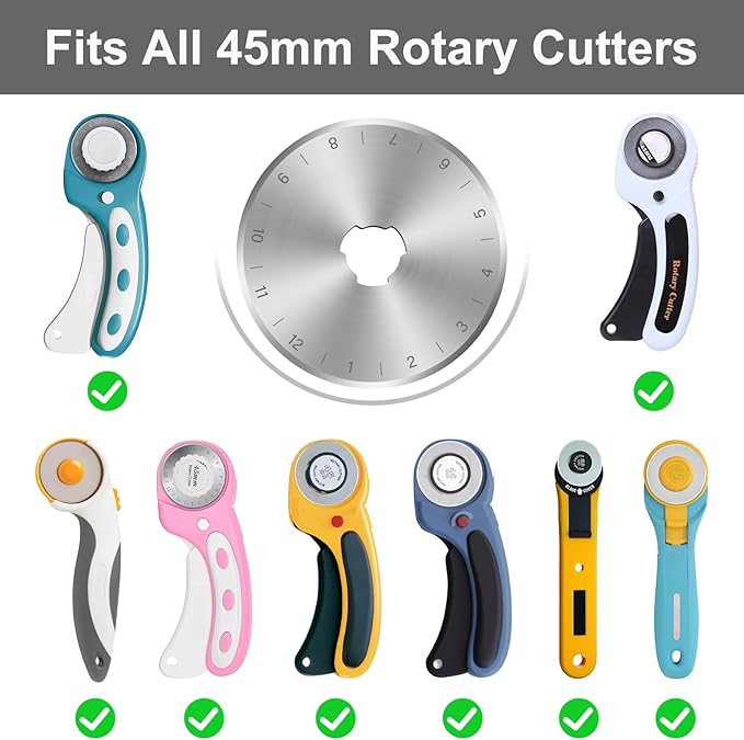 10 Packs 45mm Rotary Cutter Blades 45mm Quilting supplies Rotary Cutter Blades for fabric by SSPONT, compatible with OLFA,Fiskars,Mr.Pen,DAFA,Truecut etc. Sewing Arts Crafts, Sharp and Durable