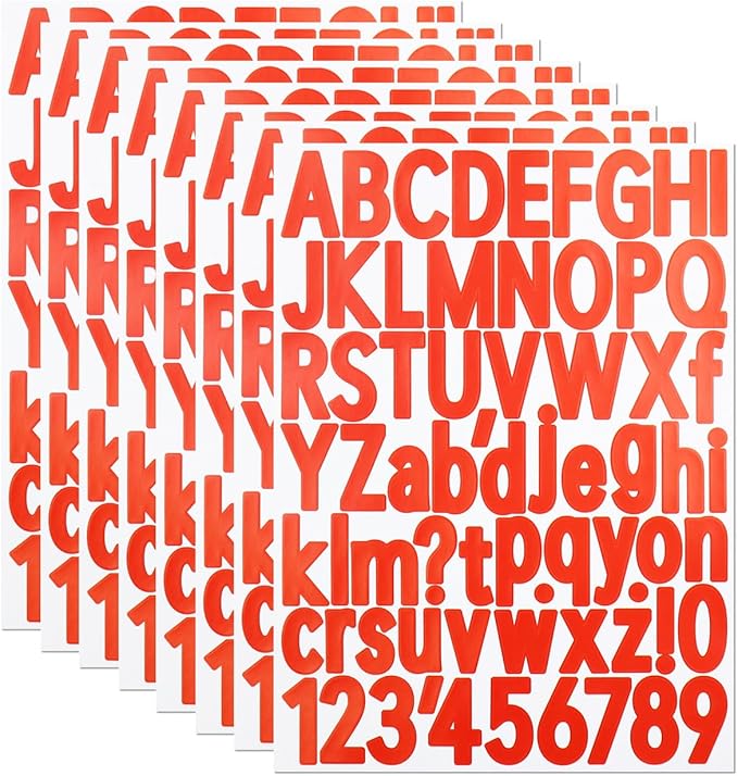 1.5 Inch Letter Stickers, 544 Pieces Alphabet Number Symbol Stickers for Scrapbooking, Sign, Water Bottle, Self-Adhesive Vinyl Letter Sticker Decals for Arts&Crafts - 8 Sheets,Red