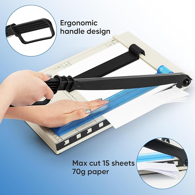 12" Guillotine Paper Cutter, A4 Paper Cutter, Heavy Duty 12-Sheet Capacity Trimmer with Corner Rounder for Cardstock, Photos, Scrapbooking, Crafts, Laminating, Cardboard, Labels & Coupons