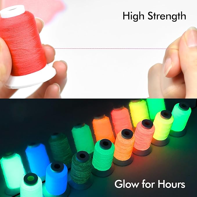 8 Colors Luminary Glow in The Dark Embroidery Machine Thread, 40WT(108D/2) Embroidery Thread Kit 300M(320Y) Each Spool for Embroidery, Handing, Quilting, Sewing