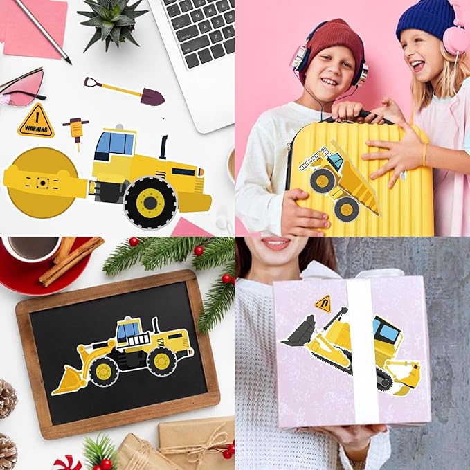 24 Sheets Make Your Own Construction Vehicle Stickers for Kids Boys, Make-a-Face Engineering Vehicles Fire Trucks Excavator for Construction Themed Party Favors