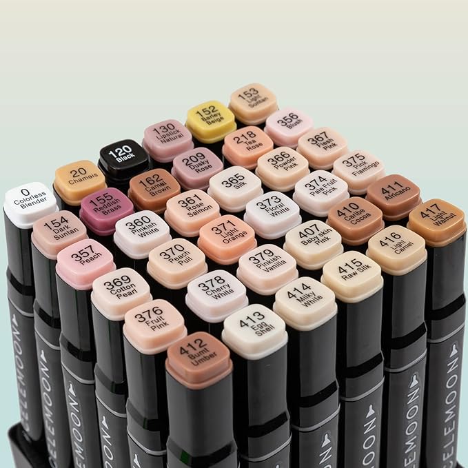 CeleMoon 36 Skin Tone Colors Dual Tip Alcohol Markers Pens, Fine and Broad Chisel, Sketch Art Marker, Permanent for Coloring, Drawing, Portrait Illustration, Mid-tone Skin Tone and Hair Shades