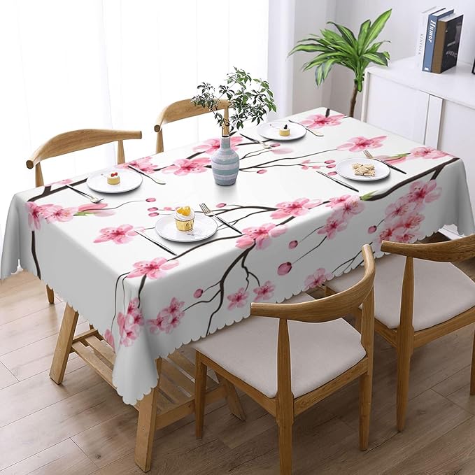 Cherry Blossom Rectangle Tablecloth Pink Branch Tree Japan Blooming Flowers Table Cloth Dining Table Cover for Home Kitchen Restaurant Party Buffet Picnic 54 x 72 Inch