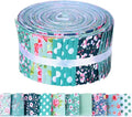 50 Pcs Green Blue Floral Jelly Fabric Strips Roll for Quilting Crafting Spring Summer Flower Precut Patchwork for Sewing DIY Crafts 2.55 Inch Polyester-Cotton Fabric Bundles