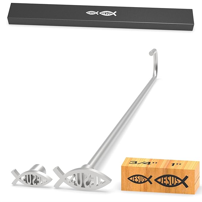 2Pcs Mini 3/4" & 1" Branding Irons, Jesus Fish Custom Wood Branding Iron Personalized for Wood Working, Leather Hats, Felt, Cowhide, BBQ & Bread Logo, Steak Branding Iron for Food (130#)