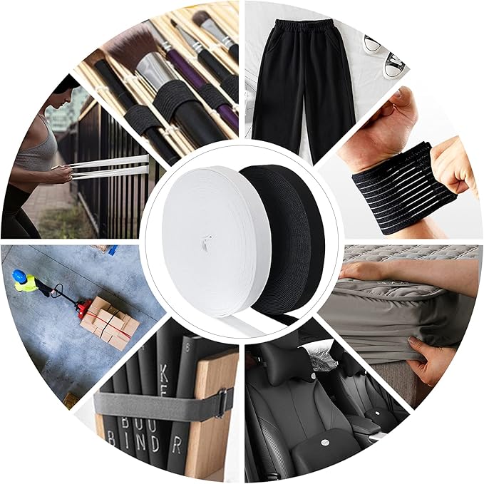 5/8 Inch 2 Rolls Elastic Band Roll Elastic Spool Stretch Strap for Sewing Trouser Skirt (White 11Yard, Black 11Yard)