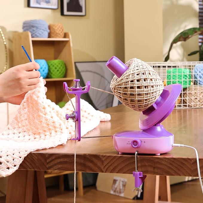 Caydo Electric Yarn Winder Pro, 10oz Large Automatic Ball Winder for Crocheting, Dual-Spring Strong Tension Stepless Speed Yarn Cake Roller Spinner, Ideal Present for Crochet Lovers(Purple)