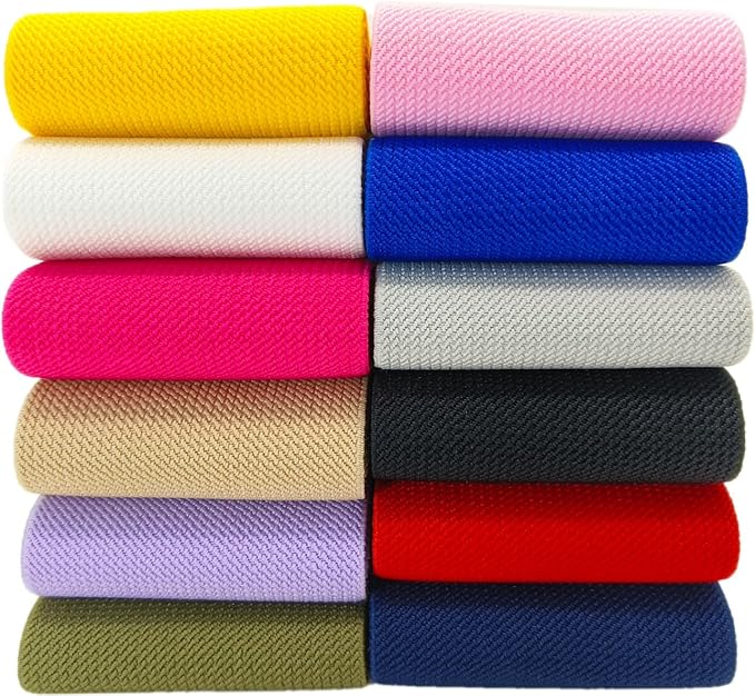 Wide Knit Elastic Band for Sewing 3 inch Assortment 12Yards Double-Side Twill Woven Elastic Heavy Stretch Elastic Spool for Pants Waistband, Wigs, Skirts, Craft DIY Projects