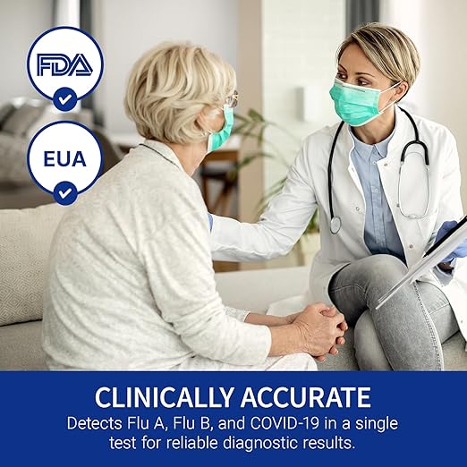 CorDx TyFast Flu A/B & Covid 19 Multiplex Rapid Test, 10 Mins at Home, EUA Authorized, 3 in 1 Combo Kit, 2 Tests