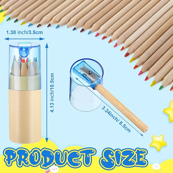 Fulmoon 100 Pack Mini Colored Pencils with Sharpener, Bulk Classroom Party Favors, Portable Crayon Sets for Drawing, Birthday Gift Supplies for Students(Assorted Colors)