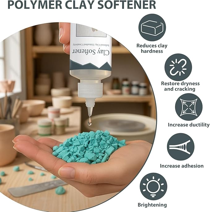 Premium Polymer Clay Softener – Revive Hardened Clay, Enhances Flexibility & Adhesion, Adds Shine After Baking, Ideal for Ceramic Artists, Teachers & DIY Craft Lovers (120ml*2)