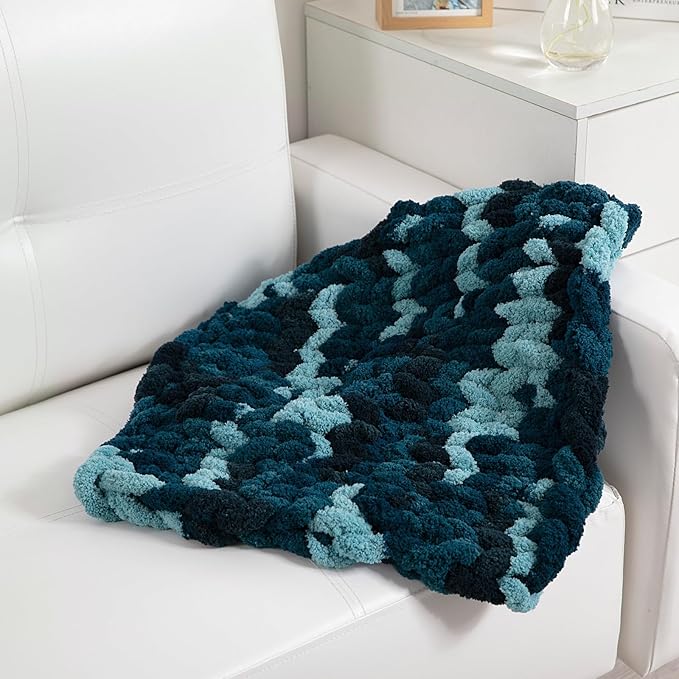 HOMBYS 8 Pack Giant Chunky Yarn for Crocheting/Hand Knitting, Super Bulky Large Soft Fluffy Tie Dye Plush Fuzzy Mixed Color Thick Chenille Yarn (Dark Blue, Blue)
