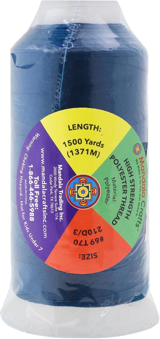 Mandala Crafts Airforce Blue Heavy Duty Thread - 1500 Yds Tex 70 Bonded Polyester Threads for Sewing Drapery, Jeans, Leather, Hair, Outdoor Marine Upholstery