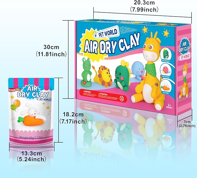 ifergoo Air Dry Clay for Kids - Animal Modeling Clay Kit, 6 Animal Designs with Sculpting Tools & Tutorials, Ultra Light & Soft, Arts & Crafts DIY Creative Toys, Gifts for Age 3-12 Girls & Boys