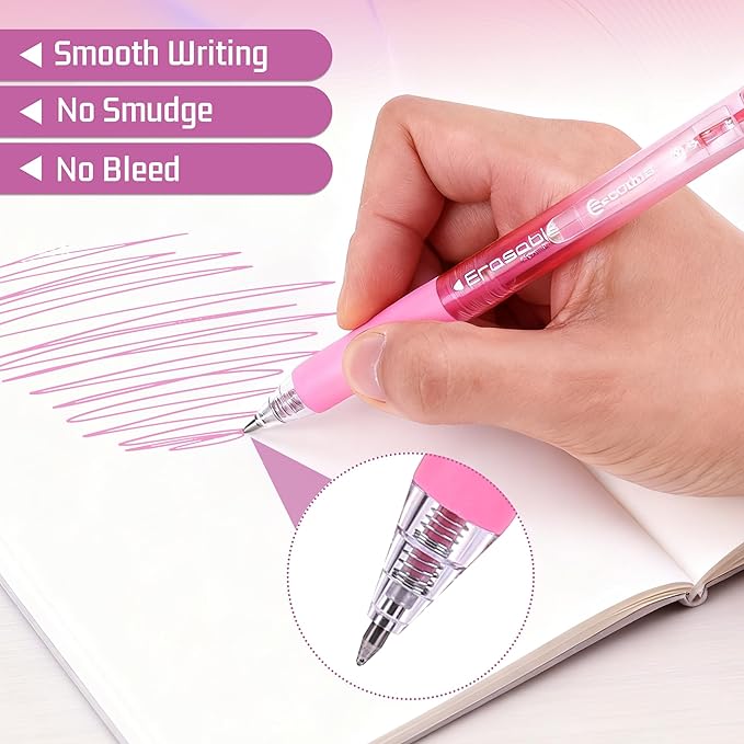 Erasable Gel Pens, 12 Colors Retractable Fine Point Erasable Pens Clicker, Assorted Color Inks, Make Mistakes Disappear for School Office Home, Drawing Writing Planner, Coloring