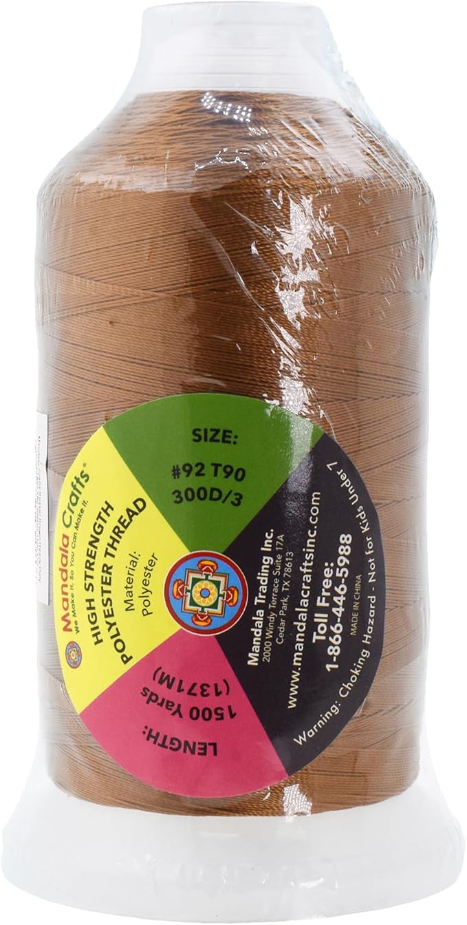 Mandala Crafts Russet Brown Heavy Duty Thread - 1500 Yds Tex 90 Bonded Polyester Threads for Sewing Drapery, Jeans, Leather, Hair, Outdoor Marine Upholstery