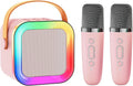 Mini Karaoke Machine Speaker for Kids Adults,Portable Bluetooth with 1-2 Wireless Microphones,Christmas Birthday Gifts Toys Girls Boys Ages 4, 5, 6,7, 8,9,10,11,12+ Years Old Toddler (Pink - 2 Mic)
