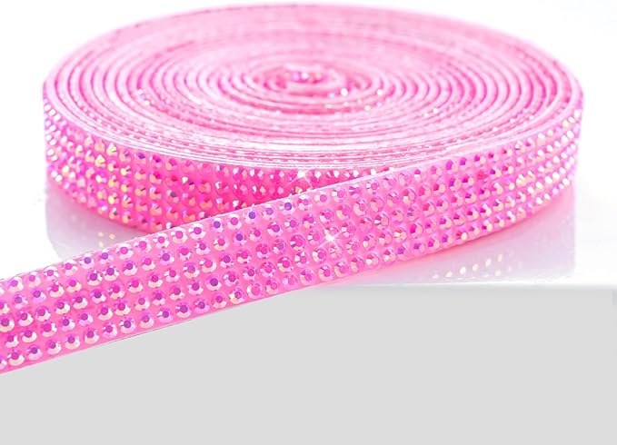 Novani Self Adhesive Rhinestone Ribbon, 0.39 Inch Wide 3 Yards 1 Roll, Hot Pink AB Crystal Diamond Bling Strips for DIY Crafts, Glitter Resin Rhinestones for Crafting, Car Decoration