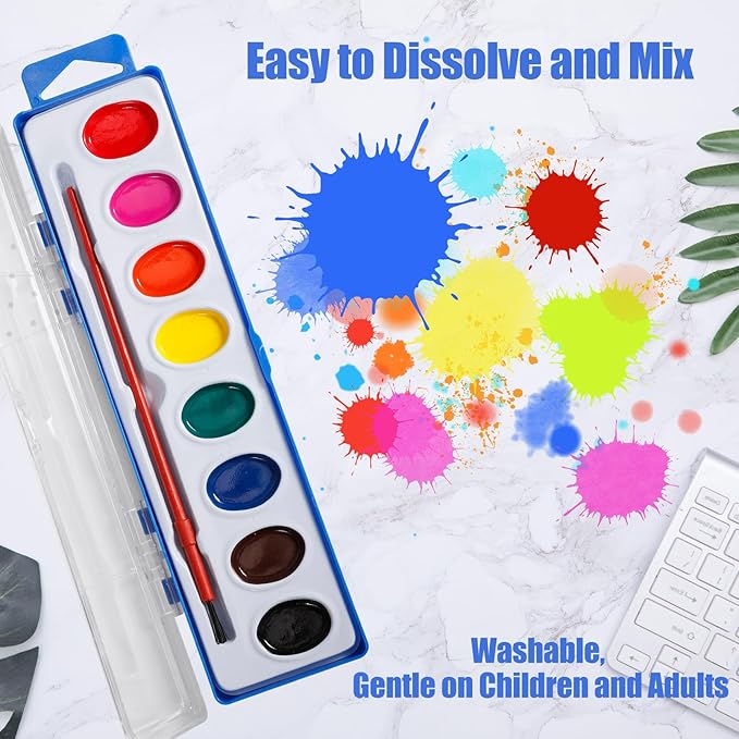 36 Pack Watercolor Paint Set Bulk,8 Colors Washable Paint Set for Kids and Adults,Water Color Paints with Brushes for Party Favors, Gifts, Art Activitie
