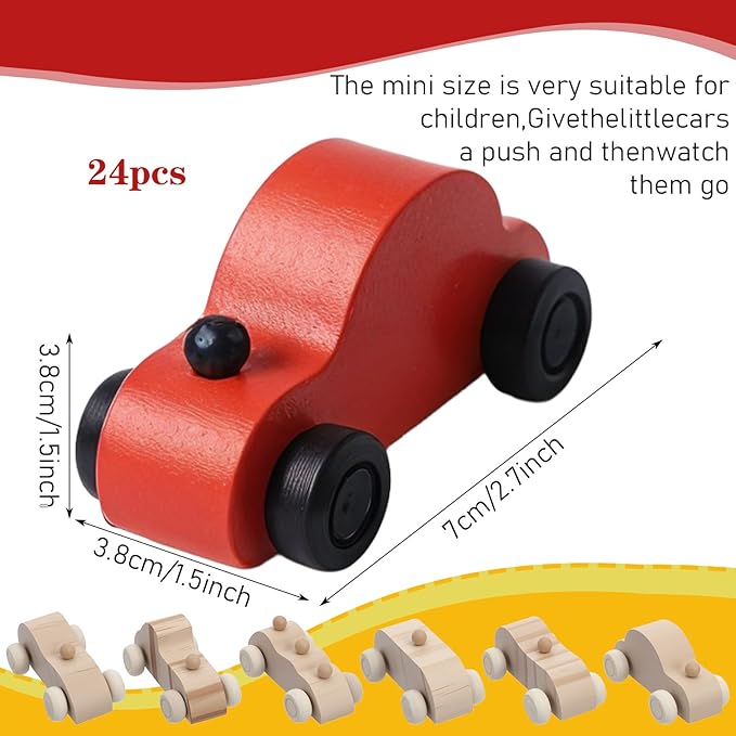 24 Pieces Wood DIY Car Decoration Unfinished Wooden Cars Unfinished DIY Crafts for Home Activities Easy Woodworking and Family Time Set
