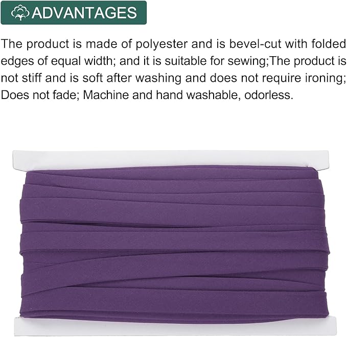 MECCANIXITY 1/2 Inch Double Fold Bias Tape Continuous Bulk Cotton Bias Tape for Sewing Seaming Quilting Hemming Binding Crafts (Dark Purple 25 Yards)