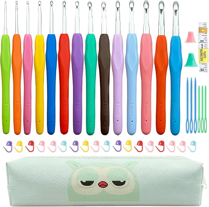 Weabetfu Crochet Hook 14 Sizes Crochet Hook Set,50pcs Yarn Crochet Kit for Beginners Ergonomic Soft Handles for Arthritic Hands,Crochet Needles Kit with Case for Crocheters(2mm-10mm)