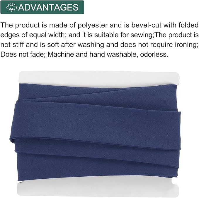 MECCANIXITY 1 Inch Double Fold Bias Tape Continuous Bulk Cotton Bias Tape for Sewing Seaming Quilting Hemming Binding Crafts (Navy Blue 6 Yards)
