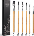 Watercolor Brush Set, Fuumuui 6Pcs Professional Mixed Squirrel Hair Bamboo Paint Brushes with Dagger Flat Round Detail for Watercolor, Acrylic, Gouache Painting