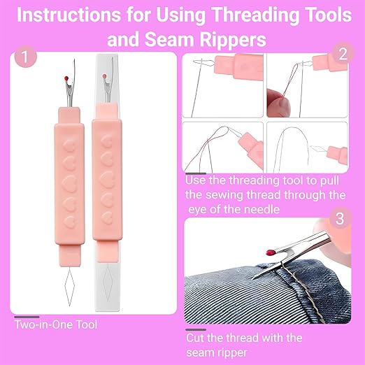 4Pcs Edge Stitch Lock and Sewing Gauge Set - Edge Sewing Lockranding Tool for Quilting, Hemming, Needle Gauge, Seam Guide Ruler, Measuring Tool for Straight(4mm/3mm & Seam Ripper)